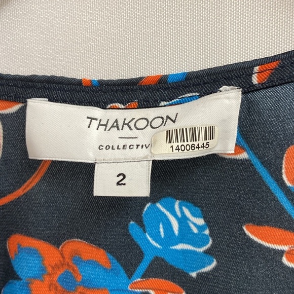 Thakoon Collective Satin Multicolored Floral Daisy Faux Wrap Shift Dress Size 2 - Picture 7 of 8